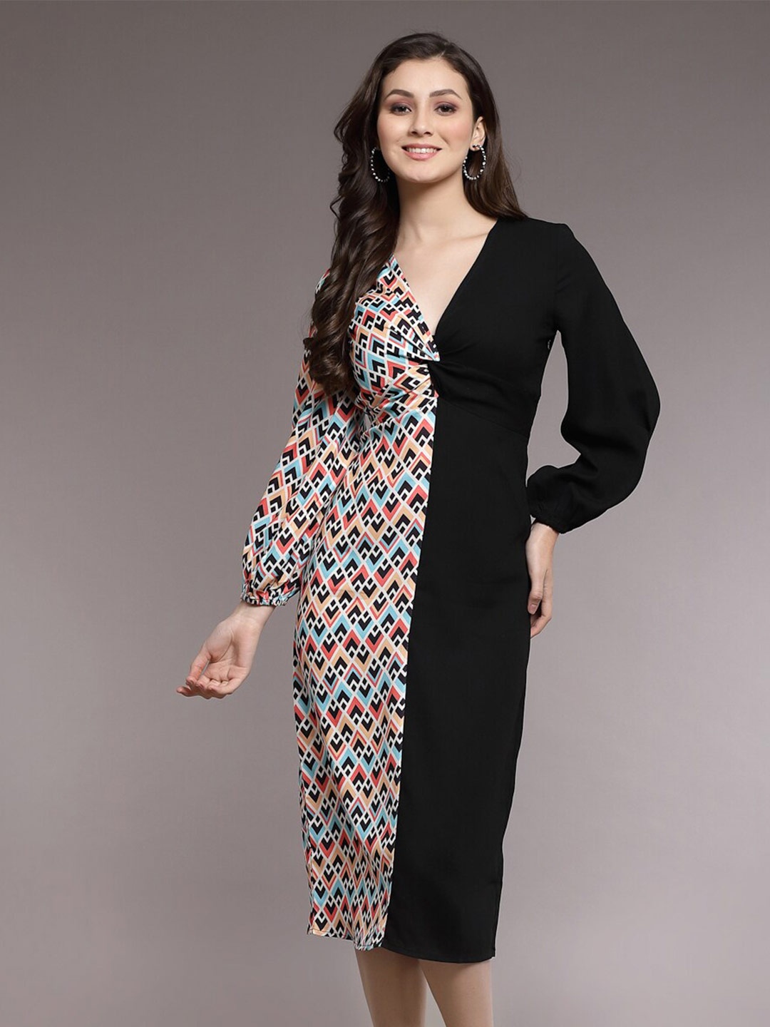 

KASSUALLY G Geometric Printed Midi Dress, Black