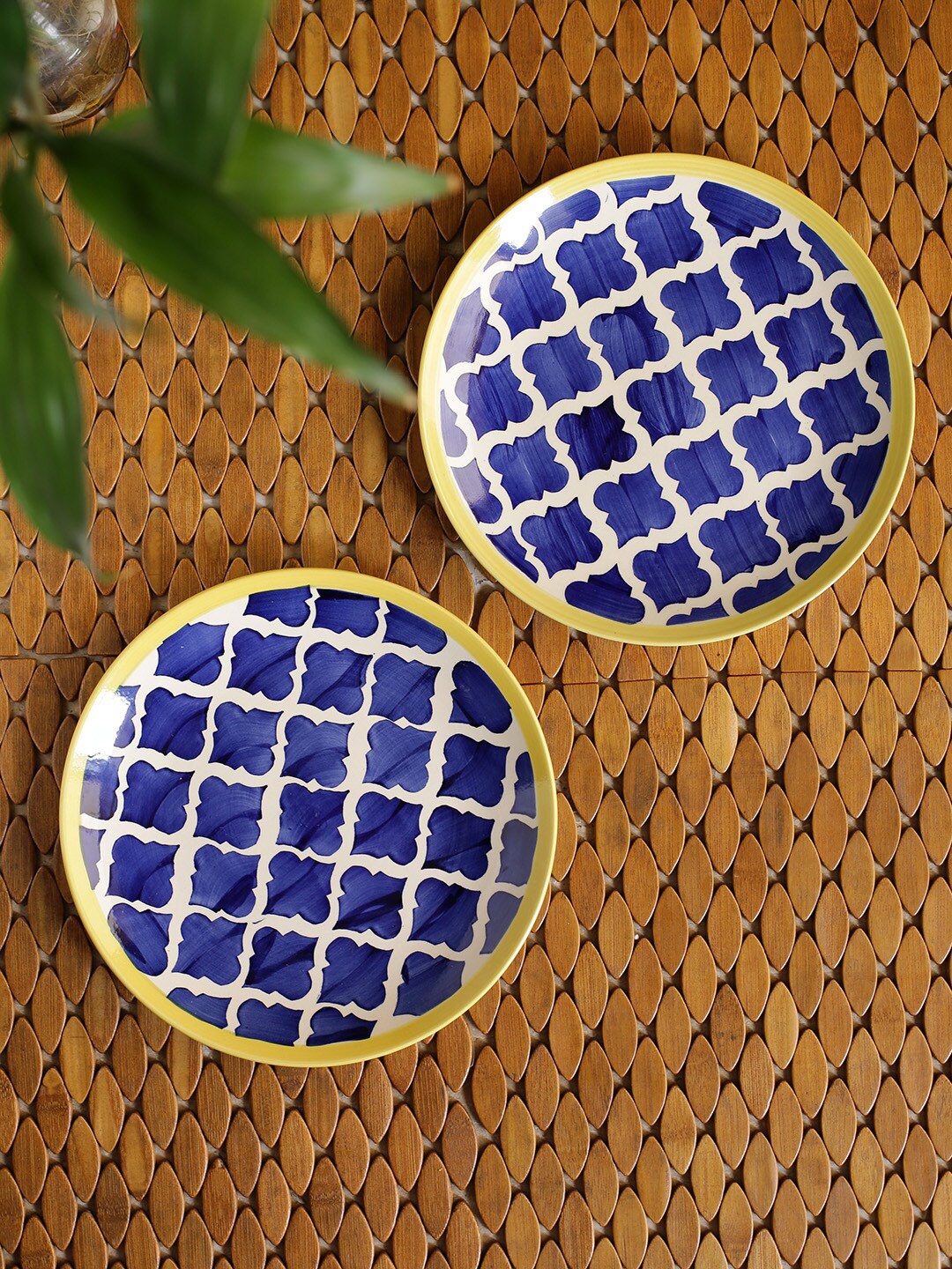 

ExclusiveLane Moroccan Blue & Yellow 2 Pcs Printed Ceramic Glossy Plates