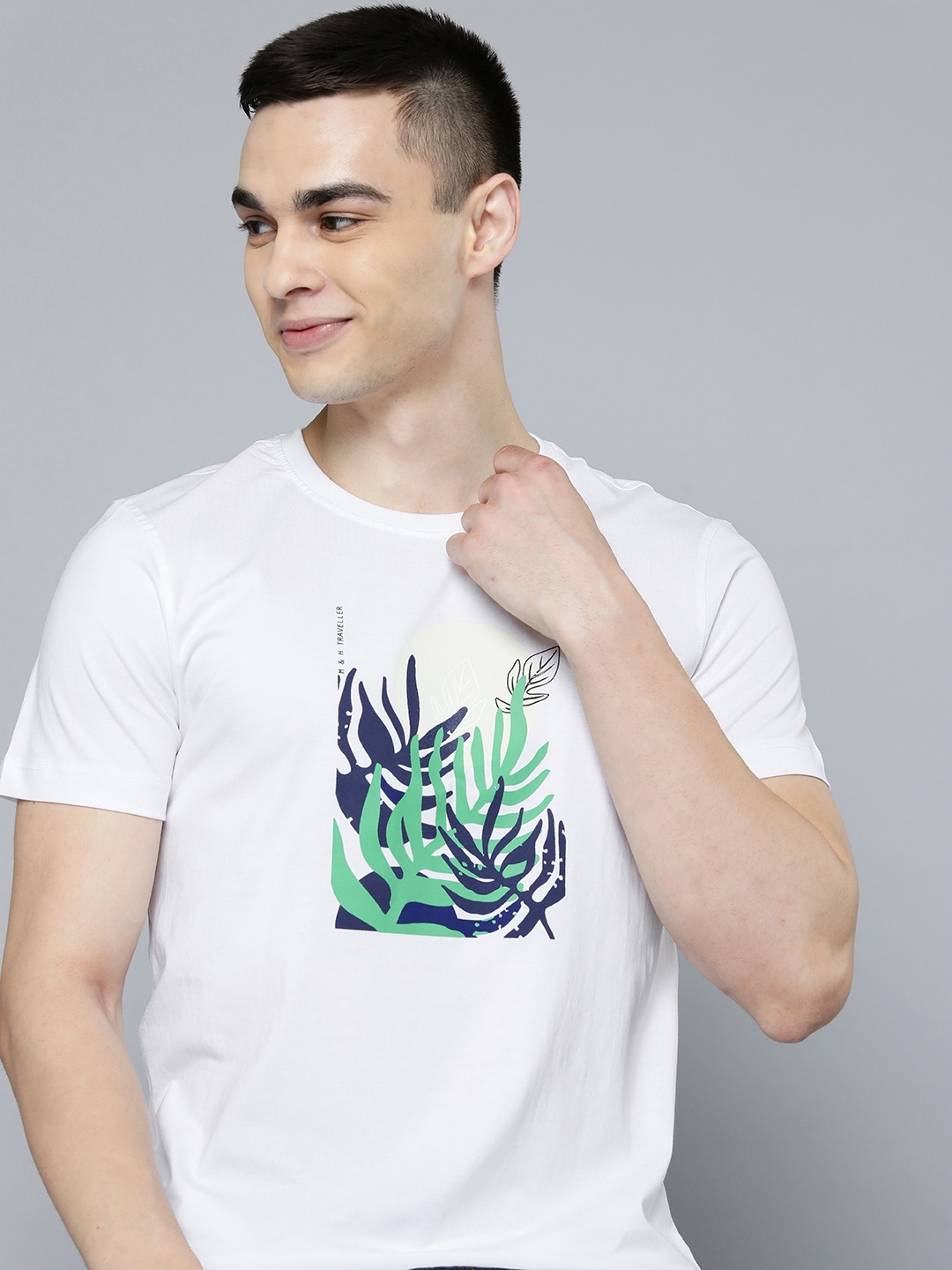 

Mast & Harbour Men Printed Pure Cotton T-shirt, White