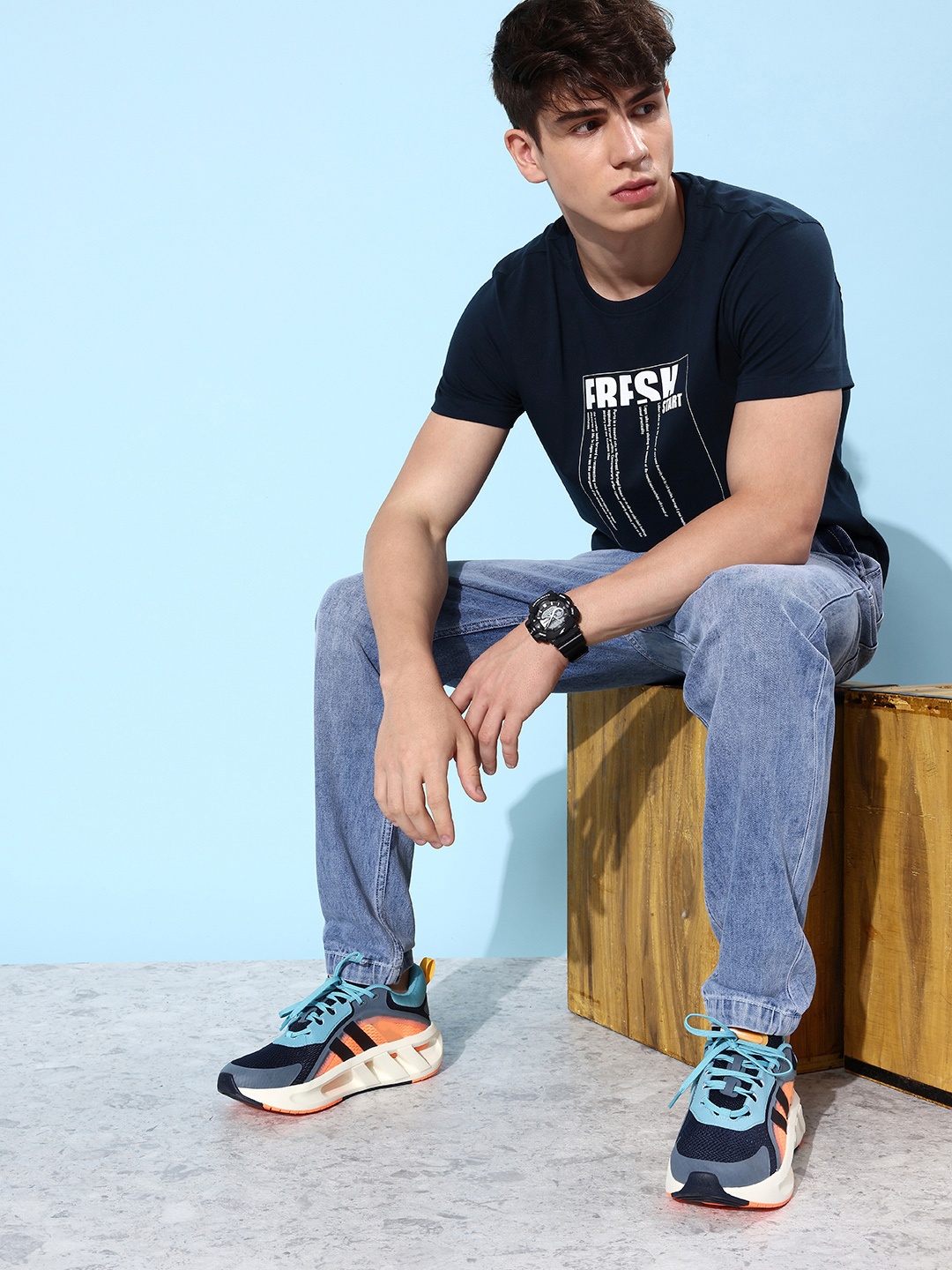 

Mast & Harbour Typography Printed Pure Cotton T-shirt, Navy blue