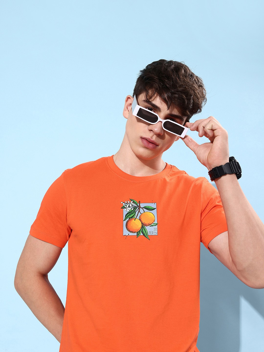 Mast & Harbour Printed Pure Cotton T-shirt, Orange