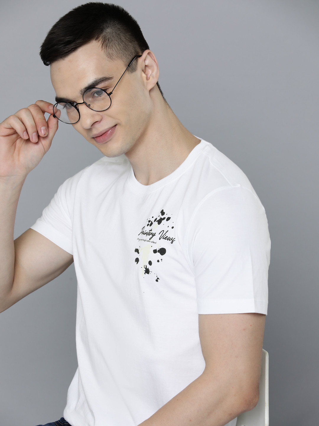 

Mast & Harbour Men Printed Pure Cotton T-shirt, White