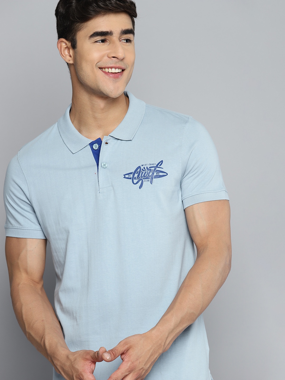 

Mast & Harbour Solid Polo Collar Pure Cotton T-shirt, Blue