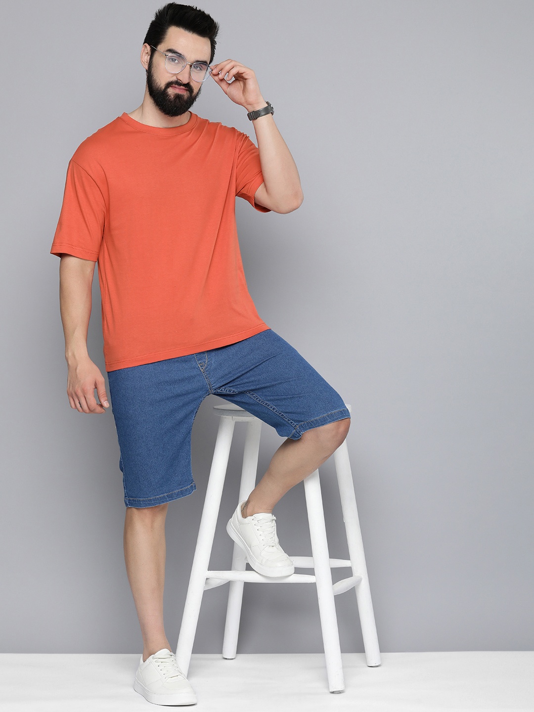 

Mast & Harbour Round Neck Drop-Shoulder Sleeves Pure Cotton T-shirt, Orange