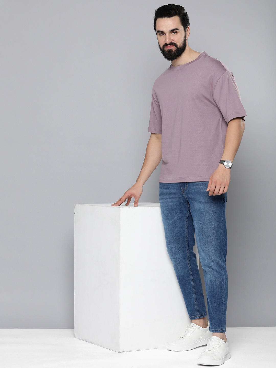 

Mast & Harbour Drop-Shoulder Sleeves Pure Cotton T-shirt, Mauve