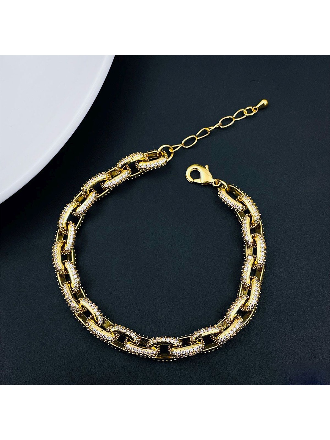 

ZIVOM Brass Cubic Zirconia Gold-Plated Link Bracelet
