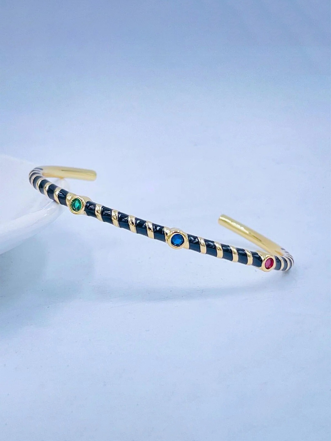 

ZIVOM Brass Crystals Enamelled Gold-Plated Cuff Bracelet