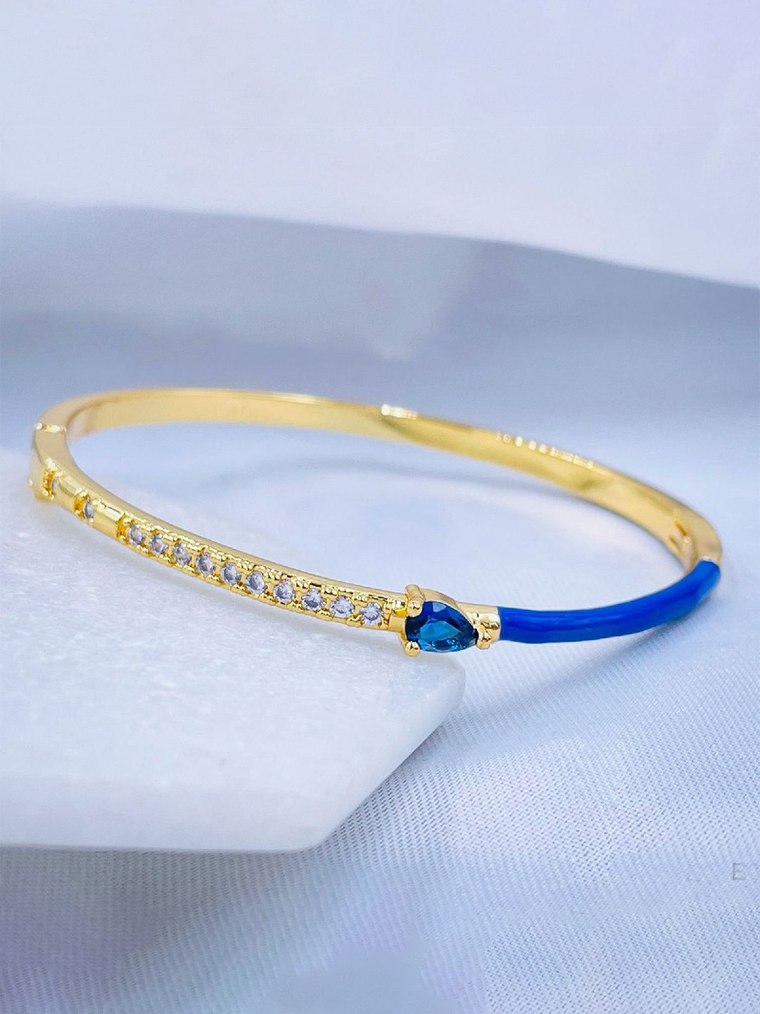 

ZIVOM Cubic Zirconia Enamelled Gold-Plated Bangle-Style Bracelet