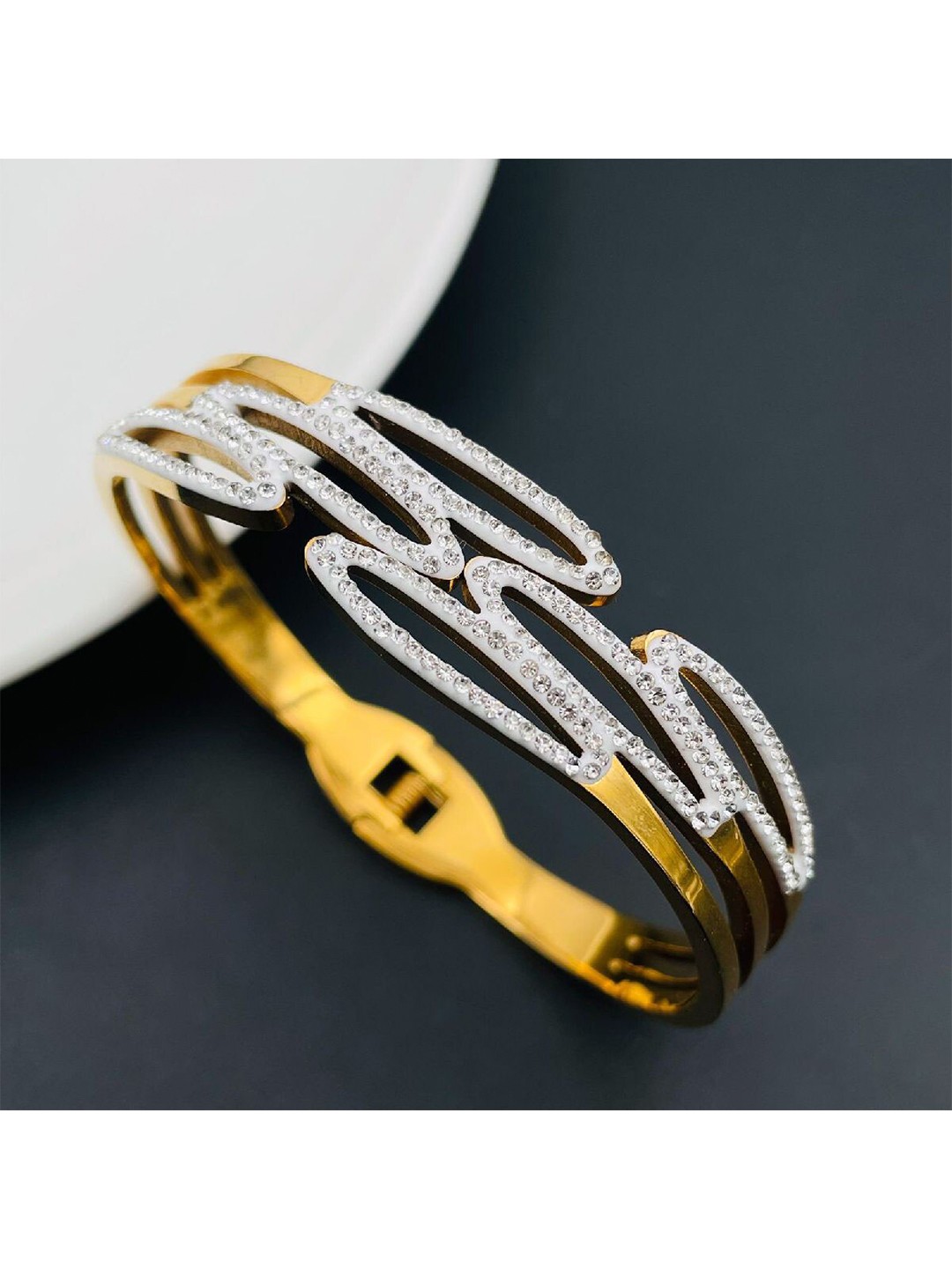 

ZIVOM Cubic Zirconia Gold-Plated Kada Bracelet