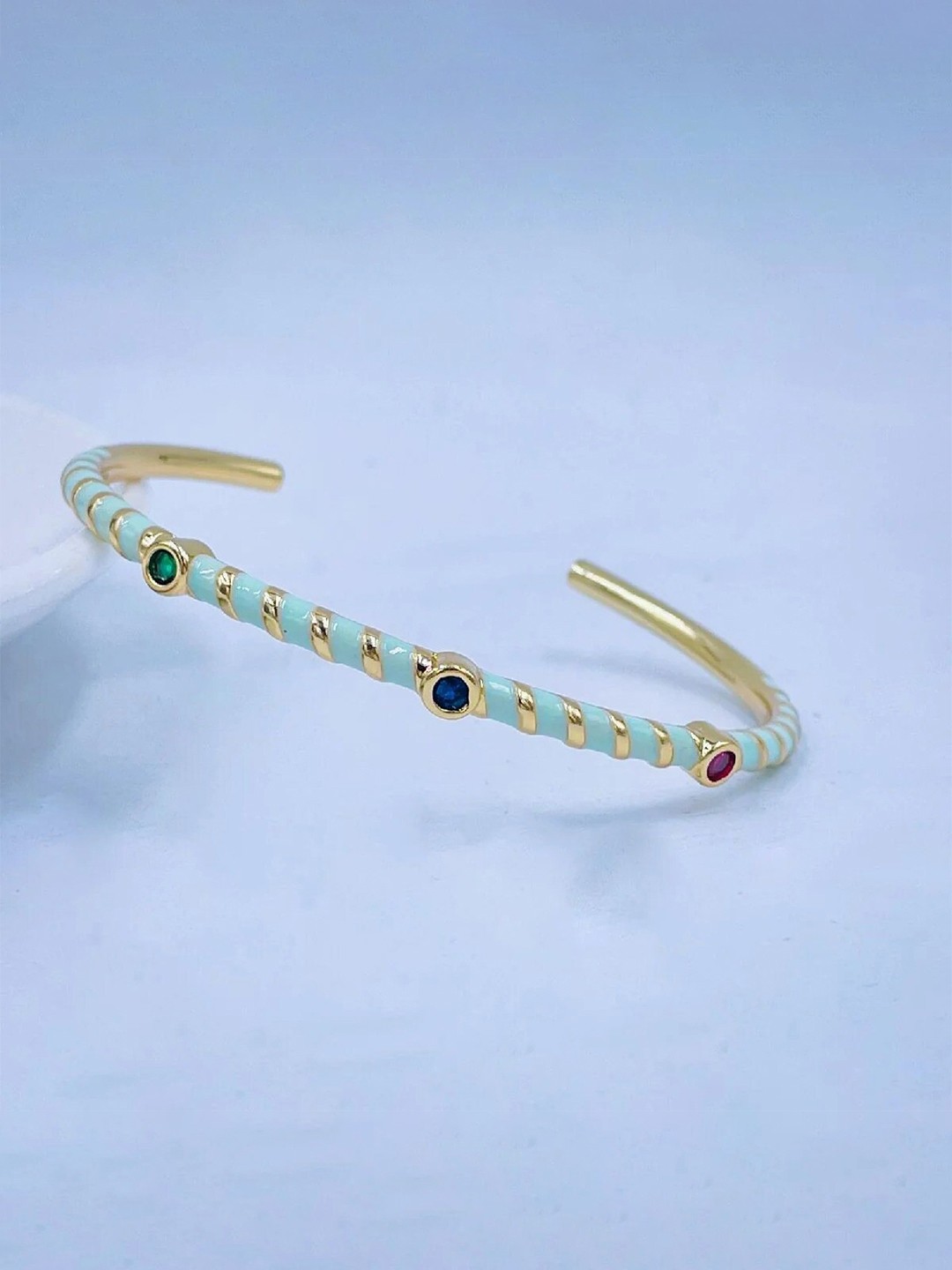 

ZIVOM Crystals Enamelled Gold-Plated Cuff Bracelet