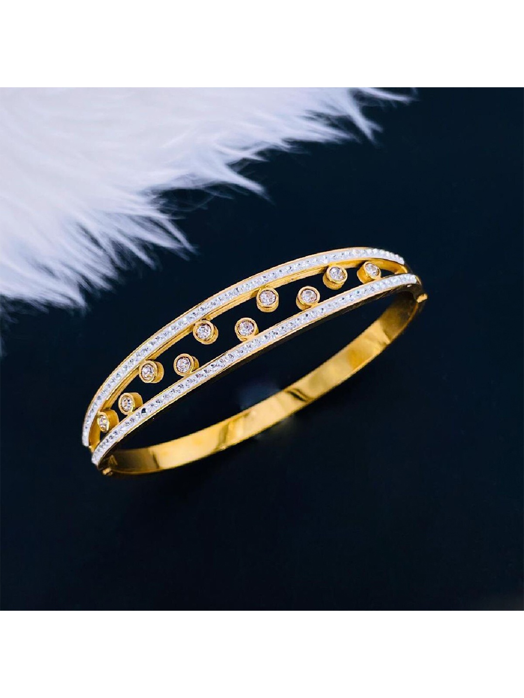 

ZIVOM Cubic Zirconia Gold-Plated Kada Bracelet
