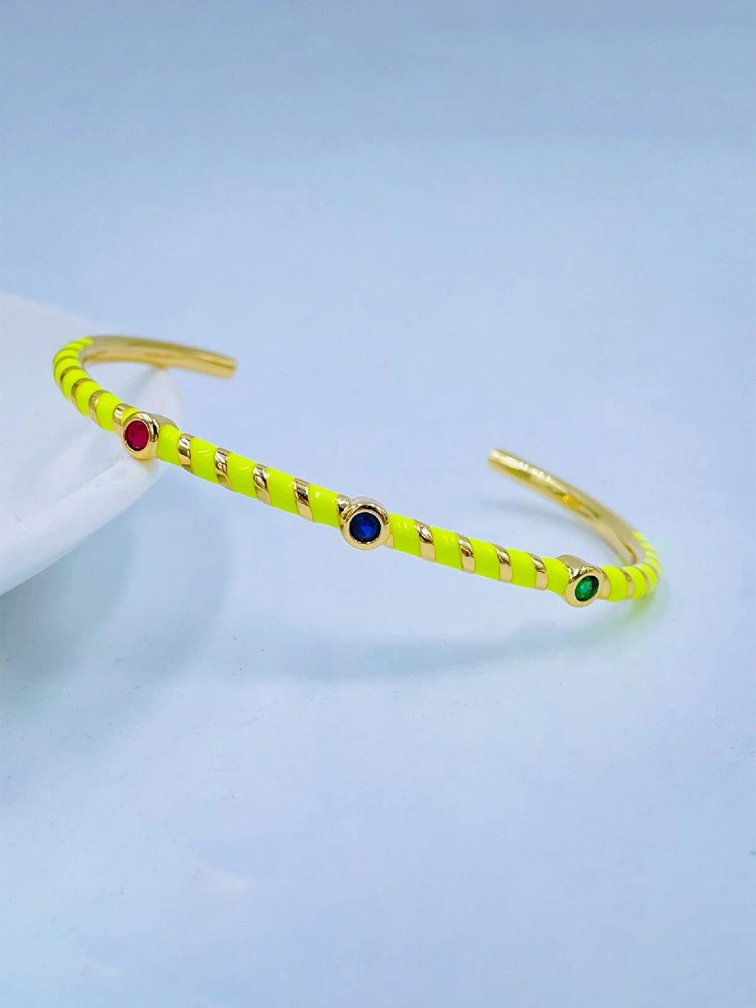 

ZIVOM Crystals Enamelled Gold-Plated Cuff Bracelet