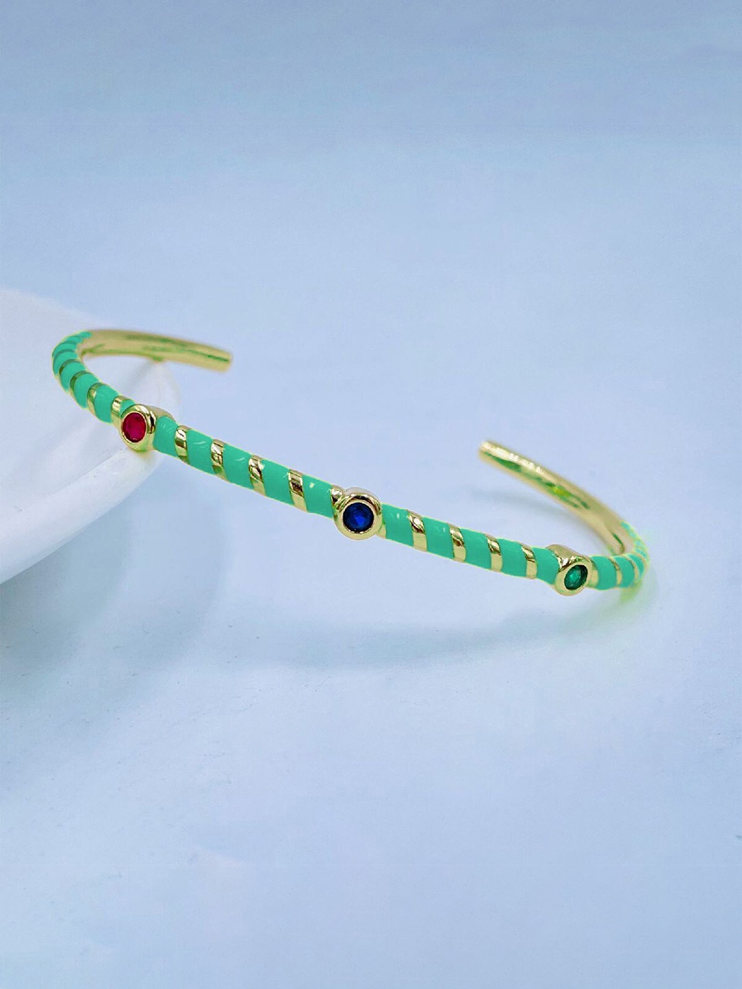 

ZIVOM Crystals Enamelled Gold-Plated Cuff Bracelet