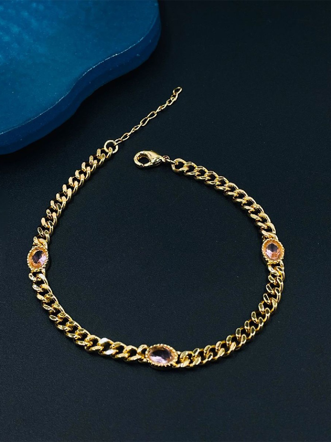 

ZIVOM Brass Cubic Zirconia Gold-Plated Link Bracelet