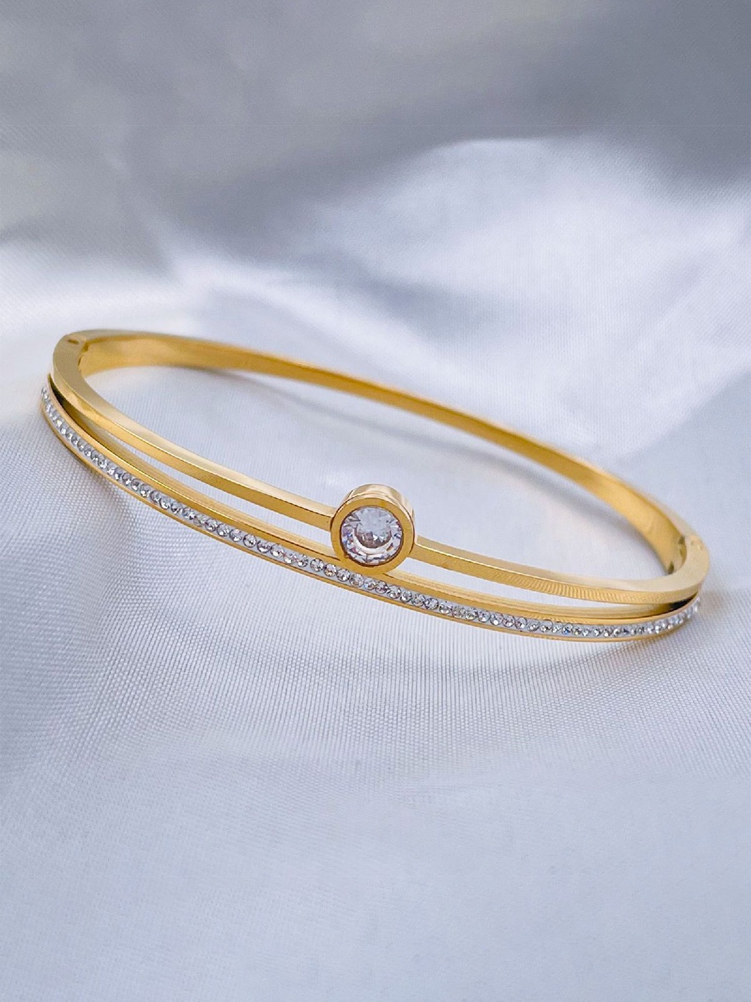 

ZIVOM Cubic Zirconia Gold-Plated Kada Bracelet
