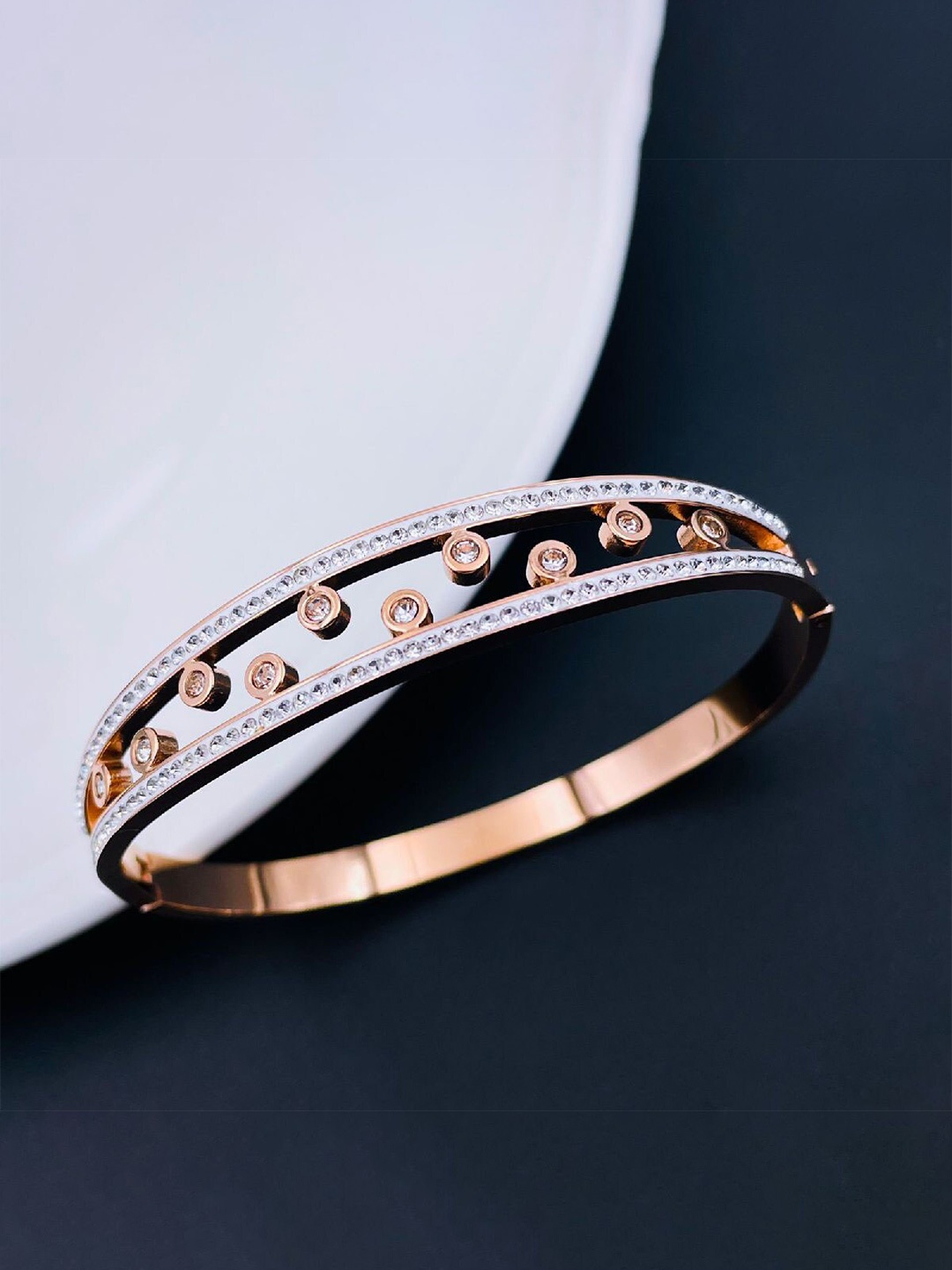 

ZIVOM Cubic Zirconia Rose Gold-Plated Kada Bracelet