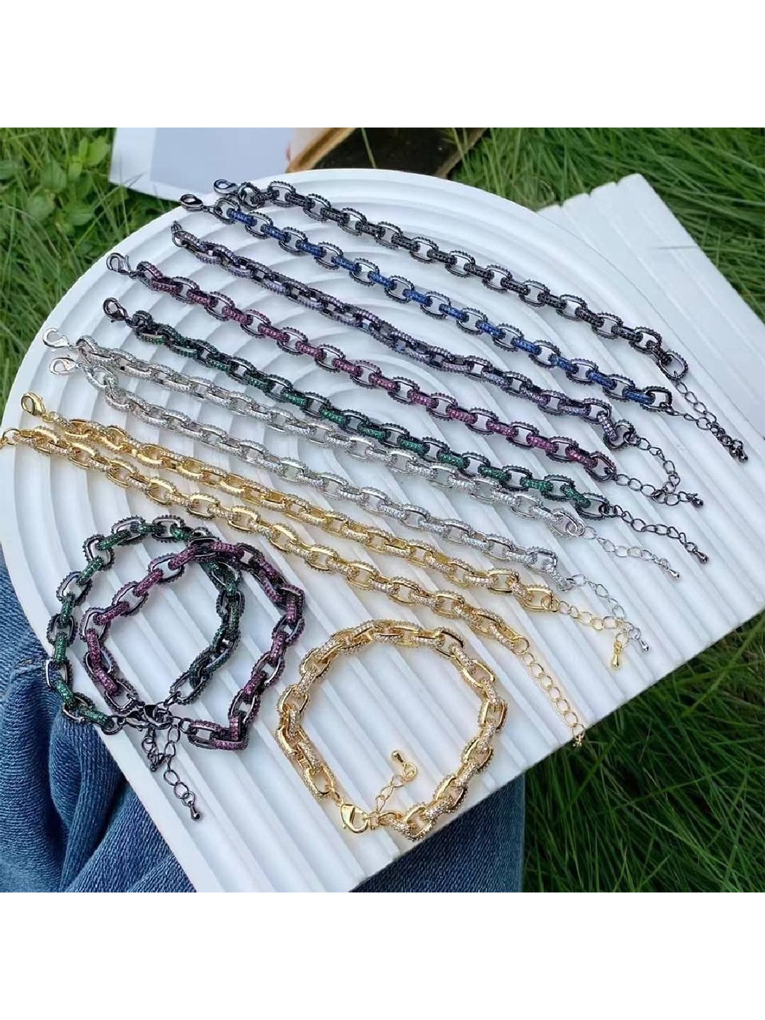 

ZIVOM Brass Cubic Zirconia Silver-Plated Link Bracelet