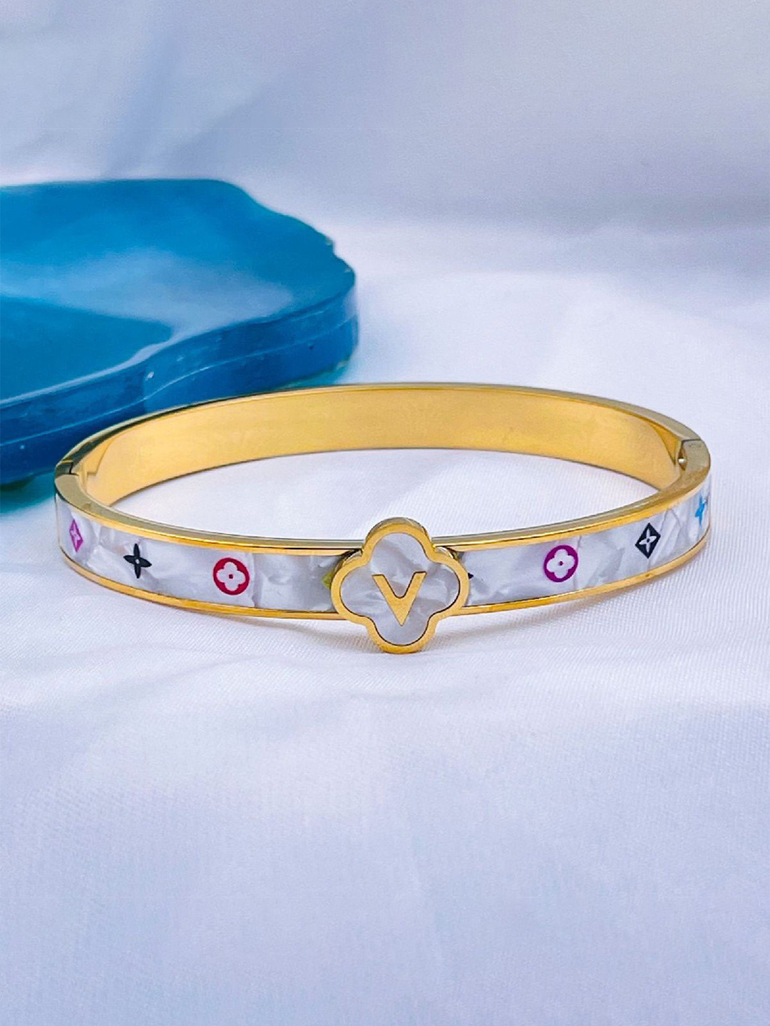 

ZIVOM Mother of Pearl Gold-Plated Kada Bracelet