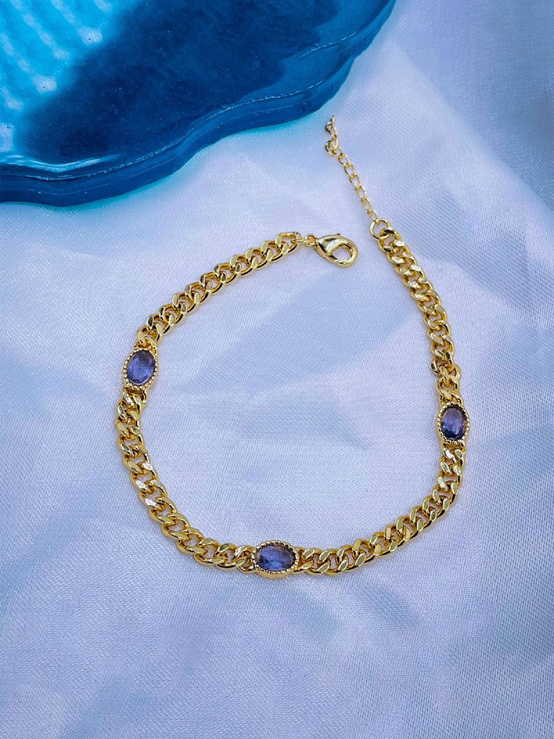 

ZIVOM Brass Cubic Zirconia Gold-Plated Link Bracelet