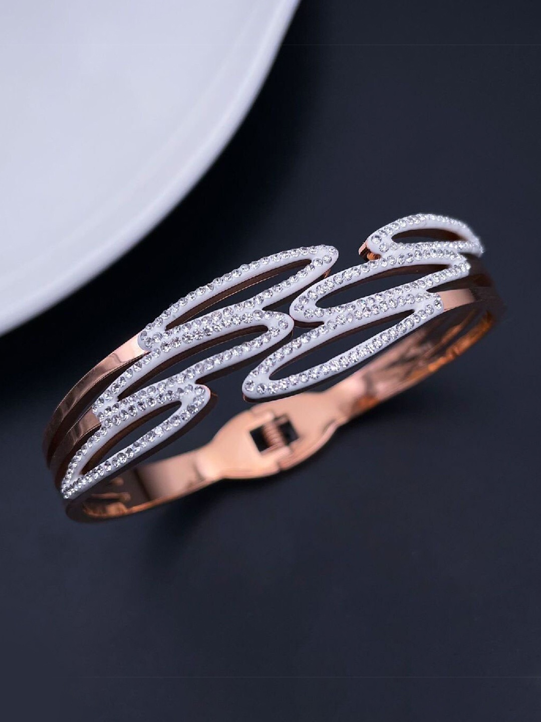 

ZIVOM Cubic Zirconia Rose Gold-Plated Kada Bracelet