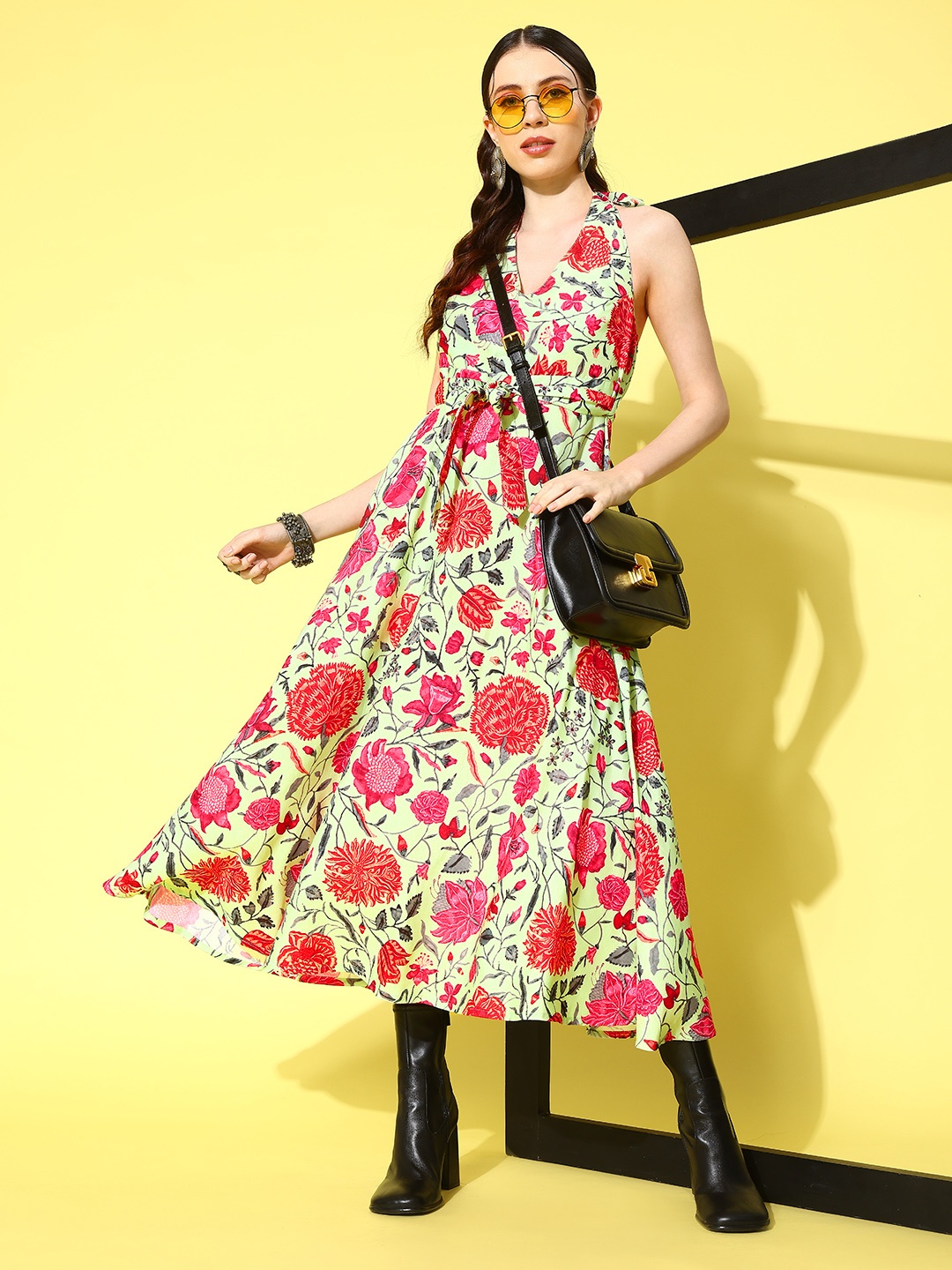 

Sangria Mint Green Floral Printed Dress