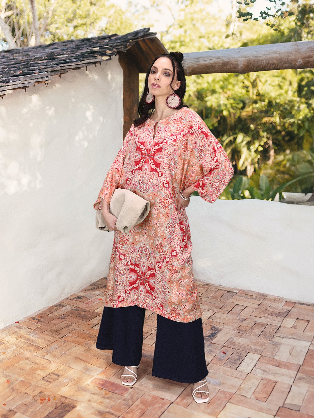 

Sangria Women Ethnic Motifs Printed A-line Kurta, Pink