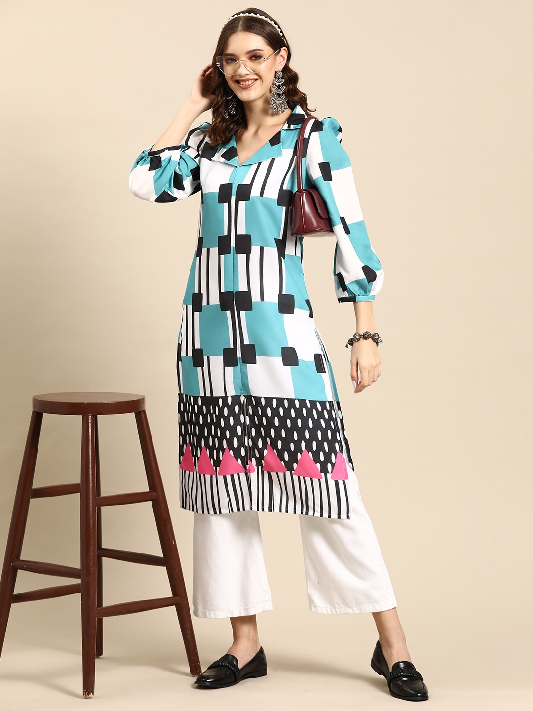 

Sangria Geometric Printed Kurta, Blue