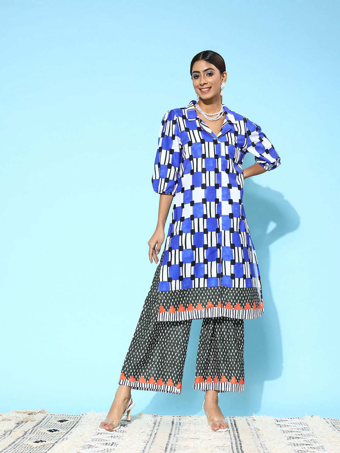 

Sangria Printed Regular Kurta with Palazzos, Blue