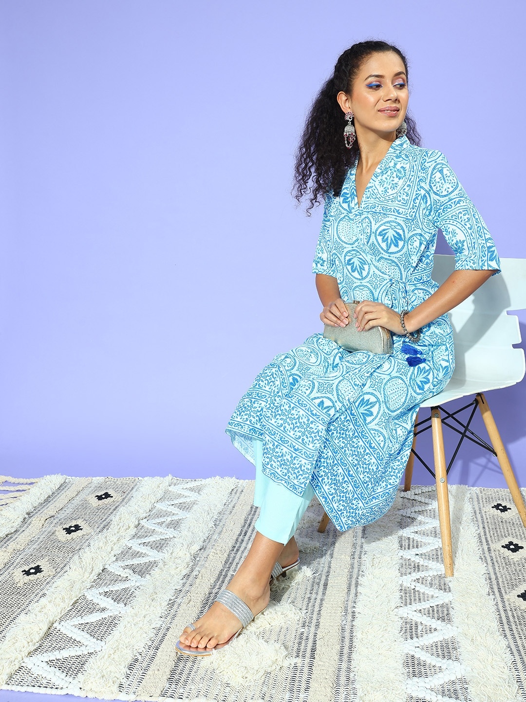 

Sangria Women Wrapped Around Ethnic Motifs Printed Angrakha Kurta, White
