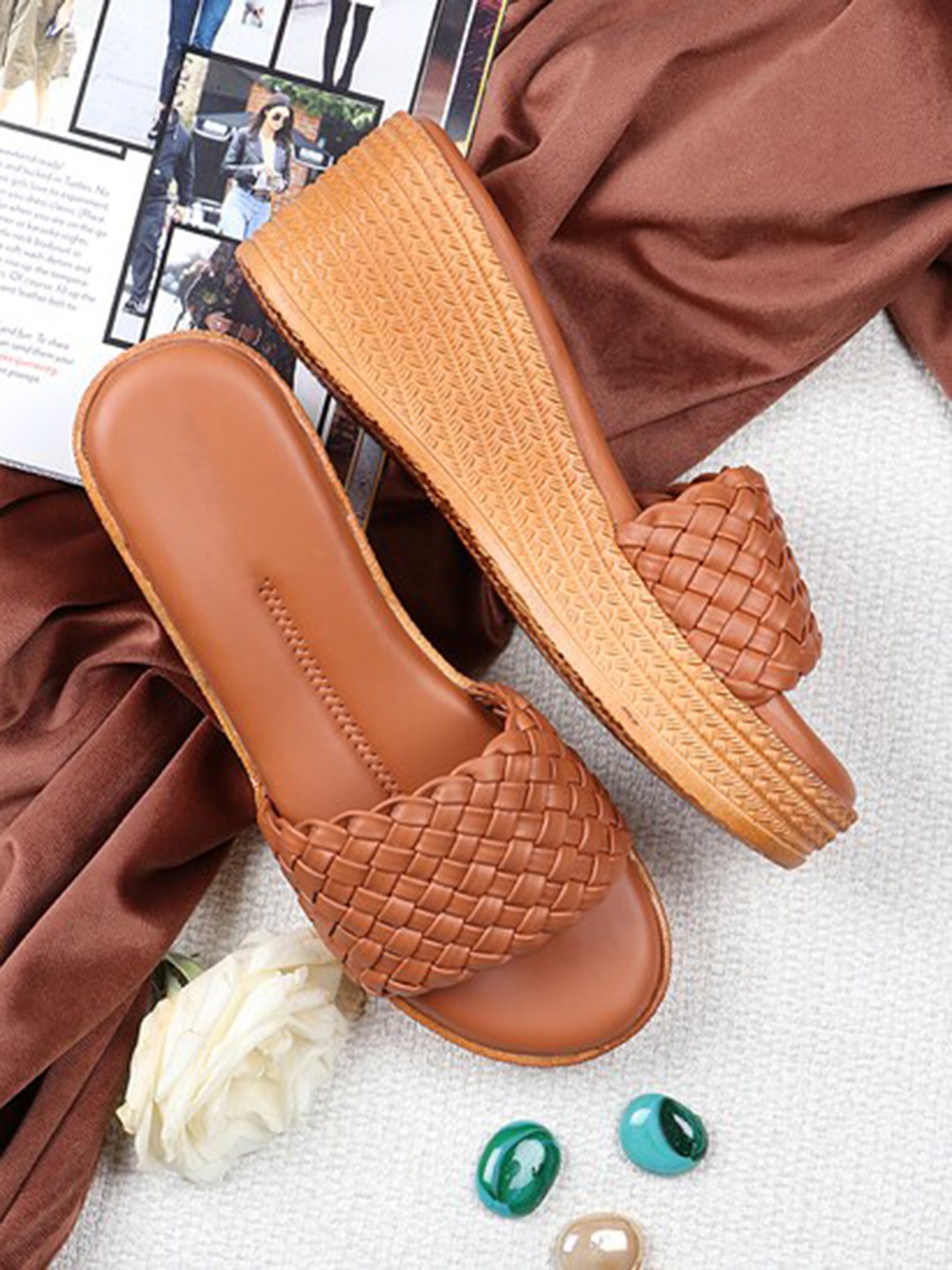 

Try Me Textured Open Back Wedge Heels, Brown