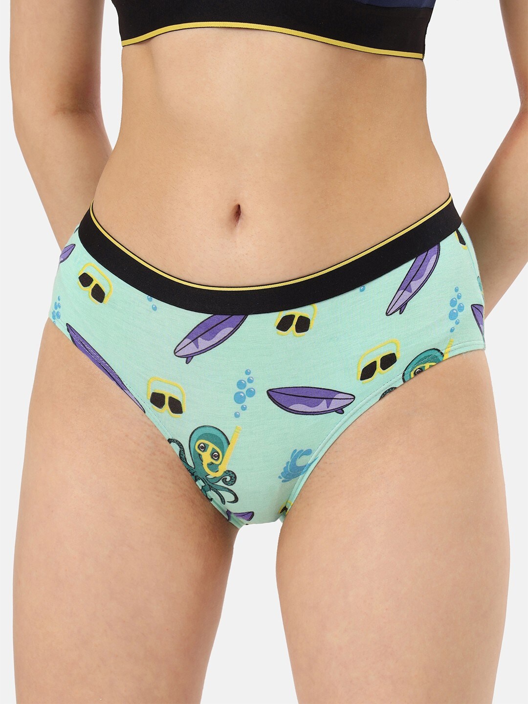 

bummer Women Printed Micro Modal Mid Rise Hipster Brief, Green