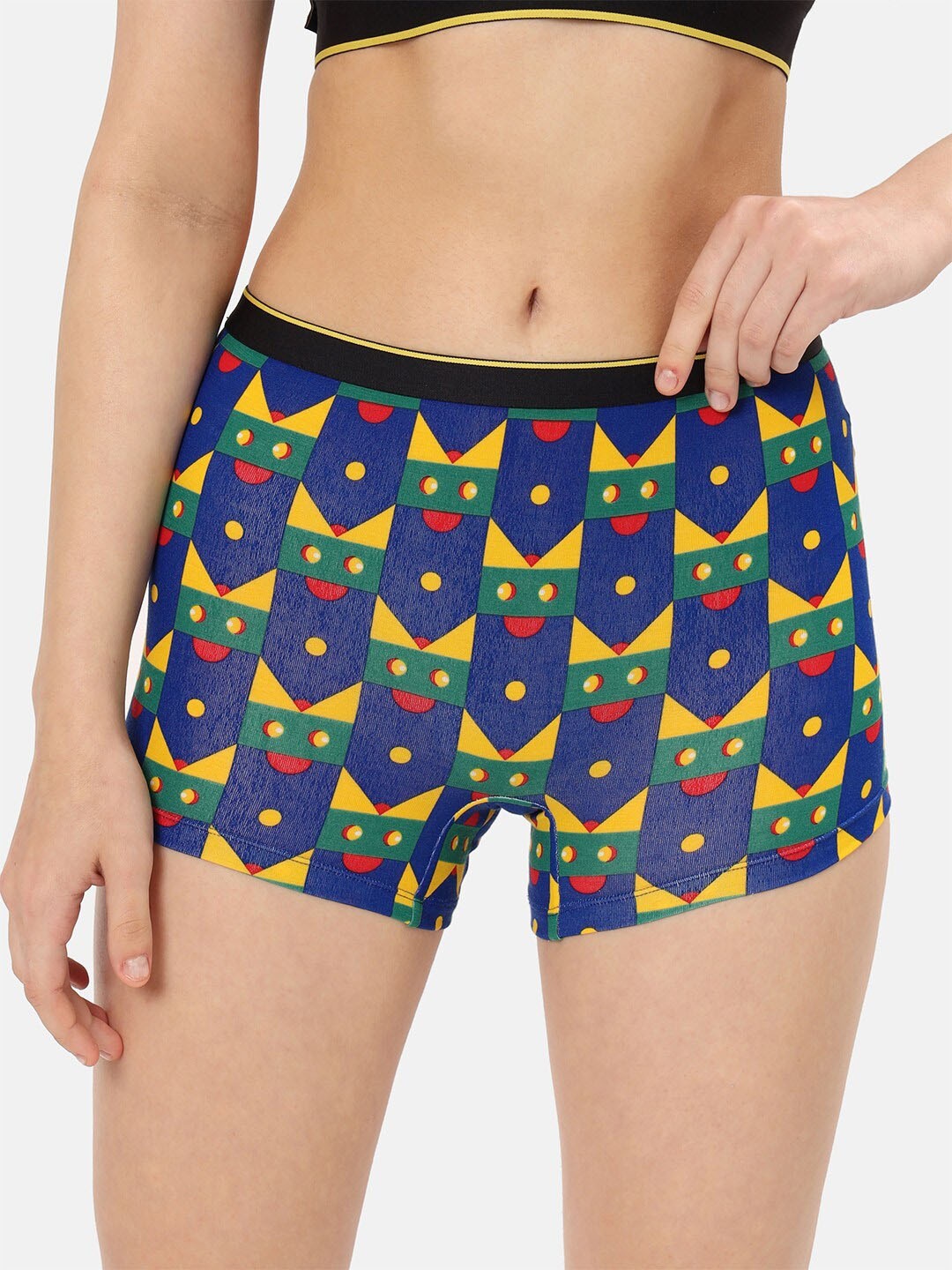 

bummer Women Printed Micro Modal Mid Rise Boy Shorts, Navy blue