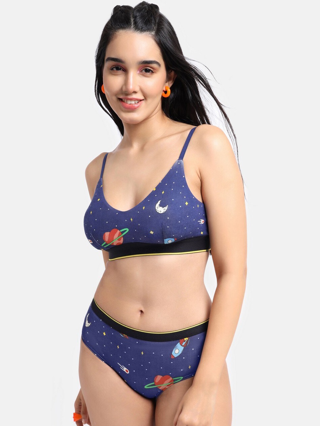 

bummer Women Printed Micro Modal Mid Rise Hipster Brief, Navy blue