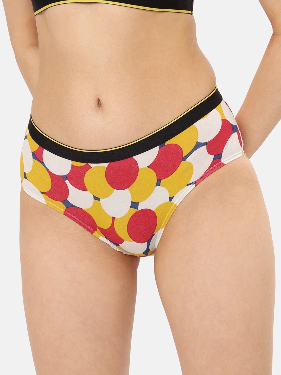 

bummer Women Printed Micro Modal Mid Rise Hipster Brief, Yellow
