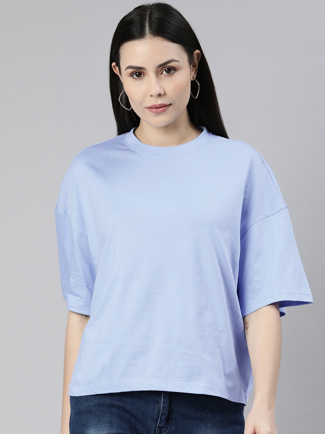

Huetrap Drop-Shoulder Sleeves Boxy T-shirt, Blue