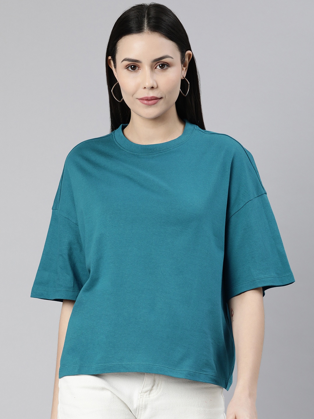 

Huetrap Drop-Shoulder Sleeves Boxy T-shirt, Blue