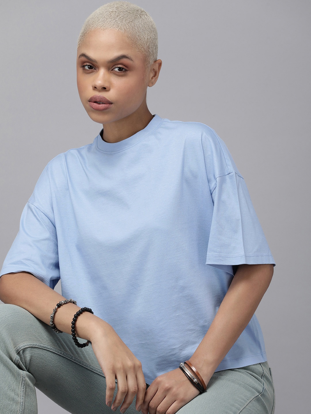 

Roadster Drop-Shoulder Sleeves Boxy T-shirt, Blue