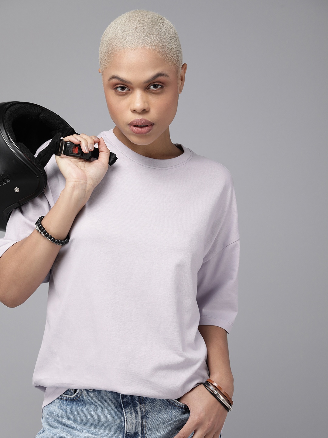 

Roadster Drop-Shoulder Sleeves Boxy T-shirt, Lavender