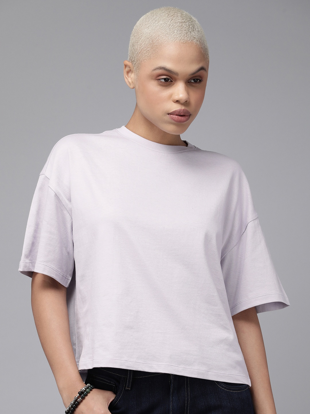 

Roadster Drop-Shoulder Sleeves Boxy T-shirt, Lavender