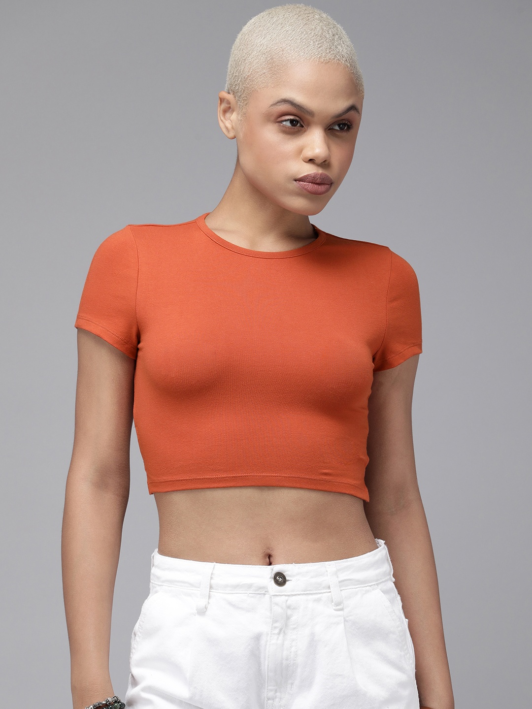 

Roadster Styled Back Crop Top With Tie-Ups Detail, Orange