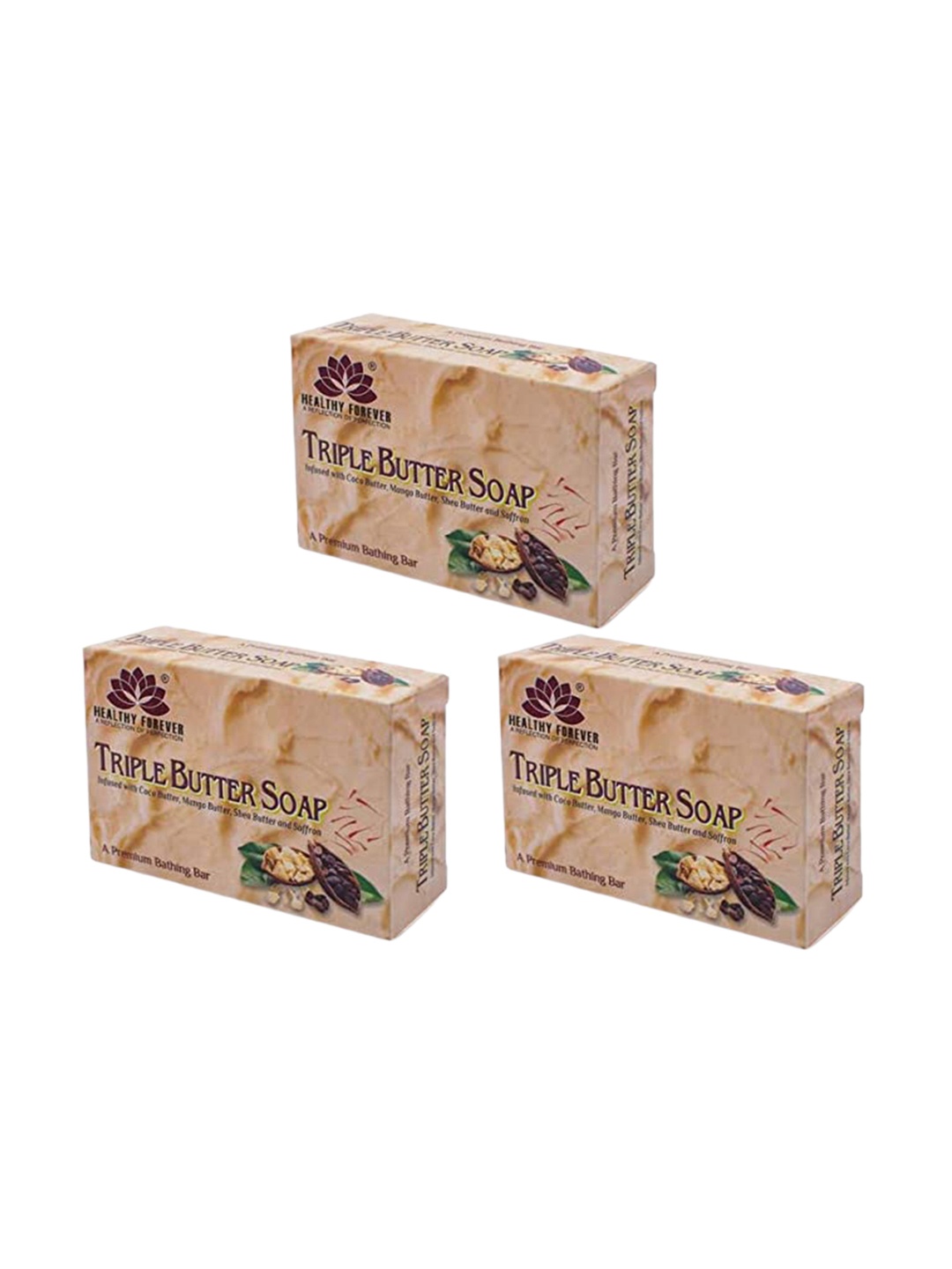 

HEALTHY FOREVER Pack of 3 Homemade Hydrated Butter Soap With Saffron-120gm, Multi