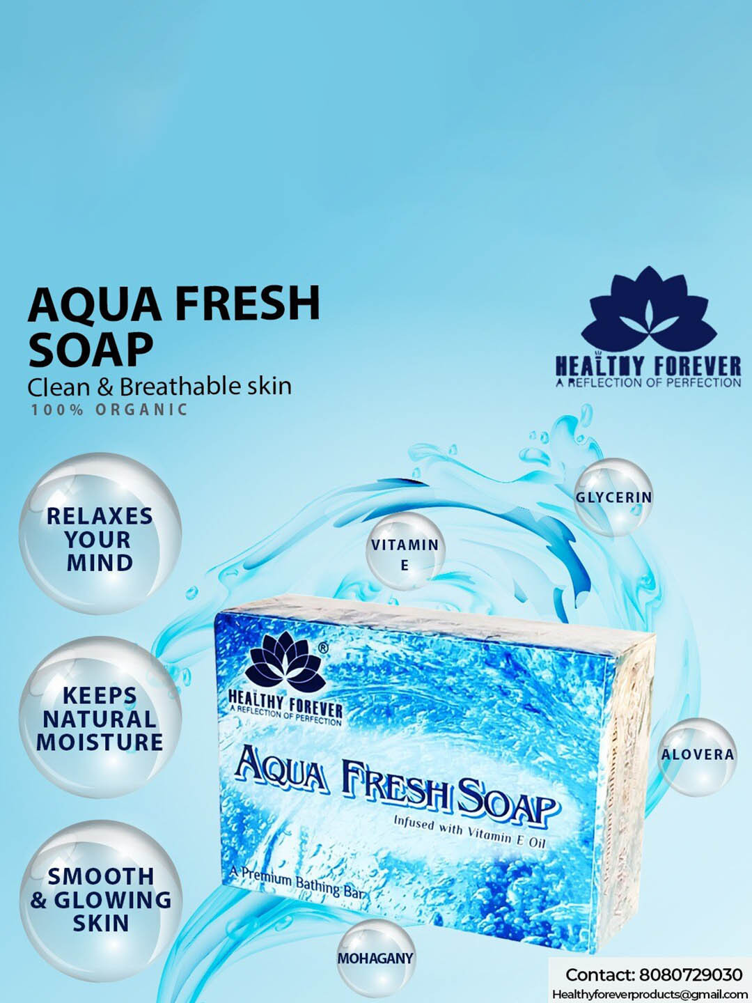 

HEALTHY FOREVER Pack of 2 Homemade Hydrated Aqua Fresh Soap-120 gm, Blue