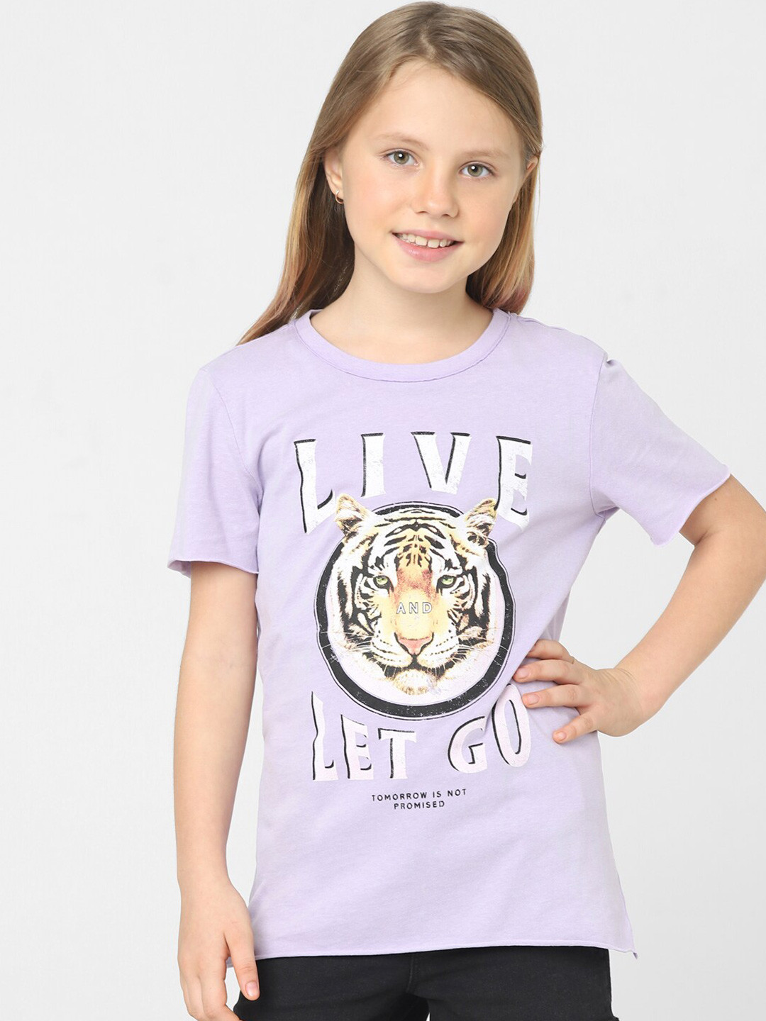 

KIDS ONLY Girls Animal Printed Cotton T-shirt, Purple
