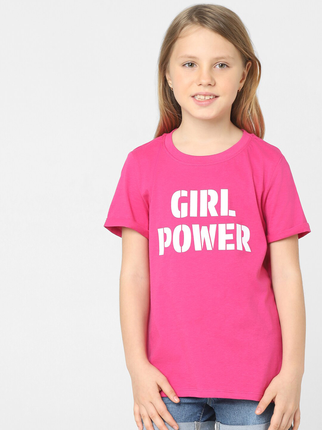 

KIDS ONLY Girls Typography Printed Round Neck Cotton T-shirt, Pink
