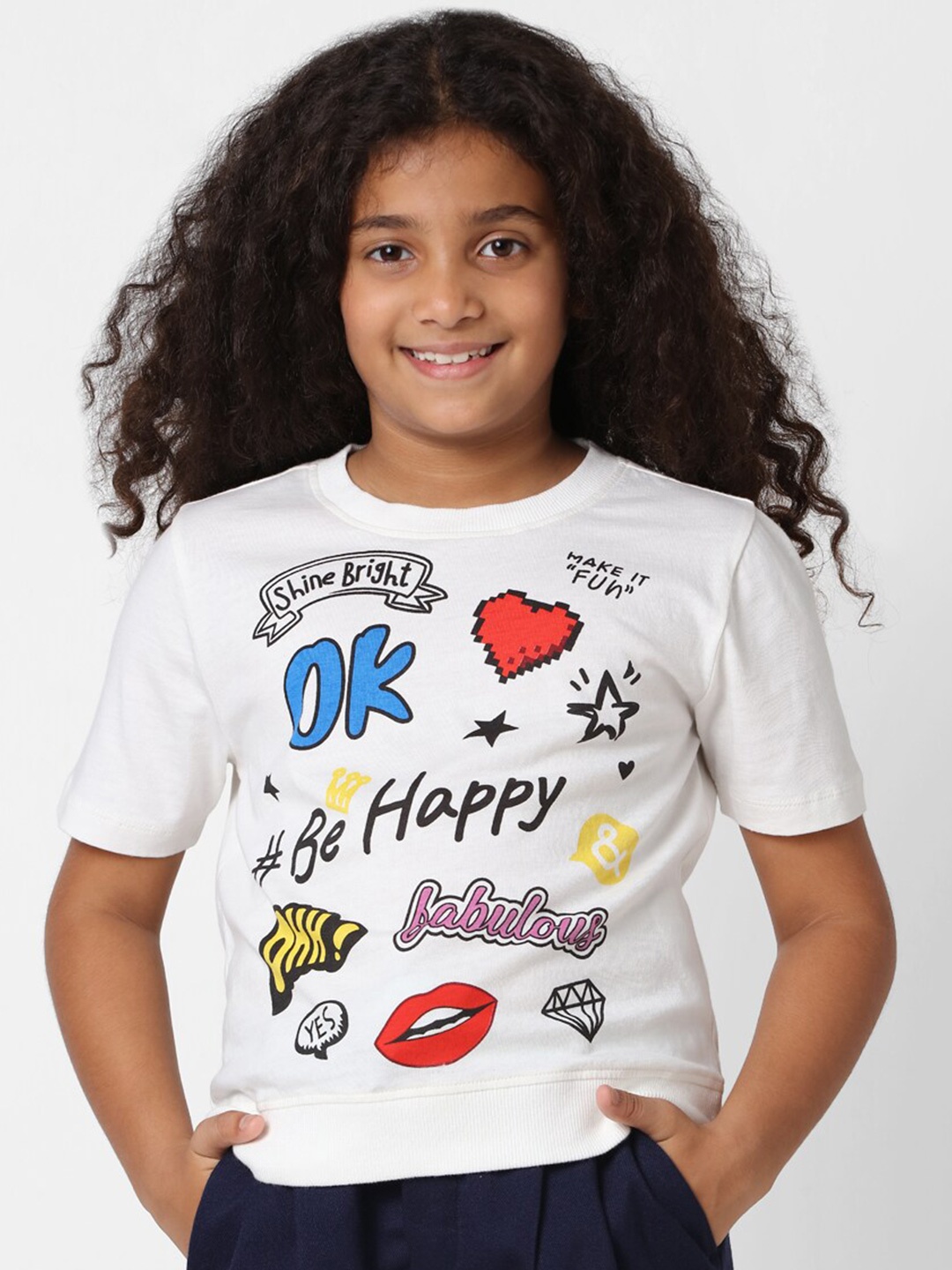 

KIDS ONLY Girls Typography Printed Cotton T-shirt, White