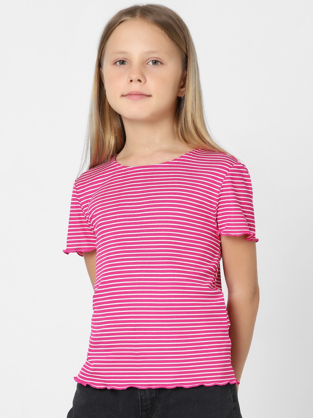 

KIDS ONLY Girls Striped Slim Fit T-shirt, Pink