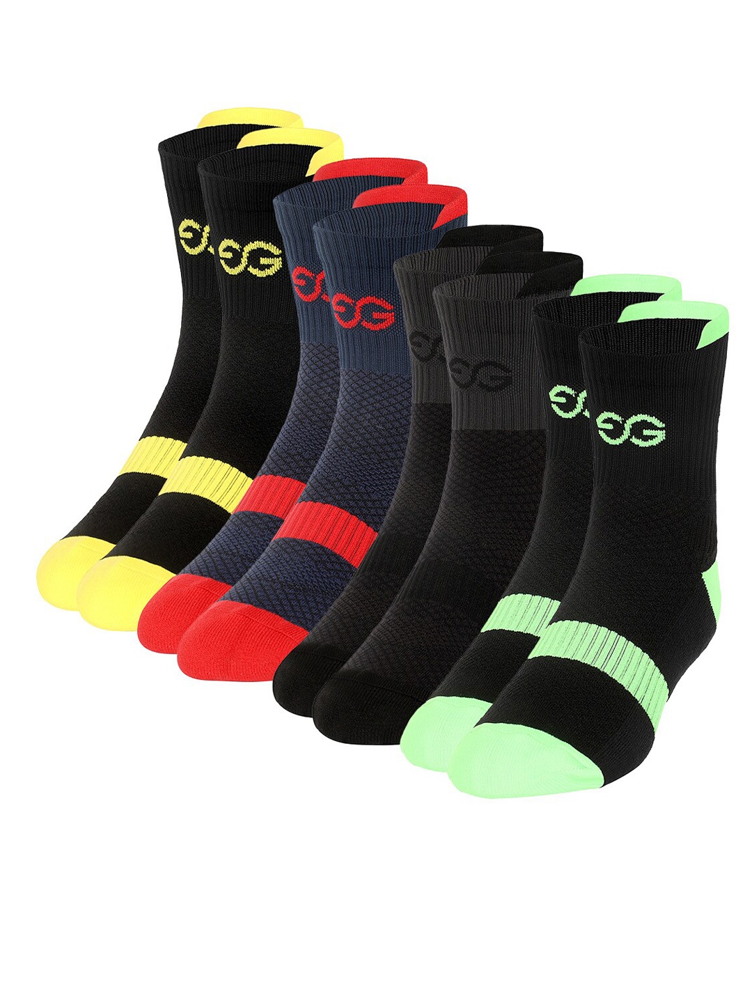 

SuperGear Men Pack of 4 Patterned Above Ankle Length Cotton Cycling Socks, Black