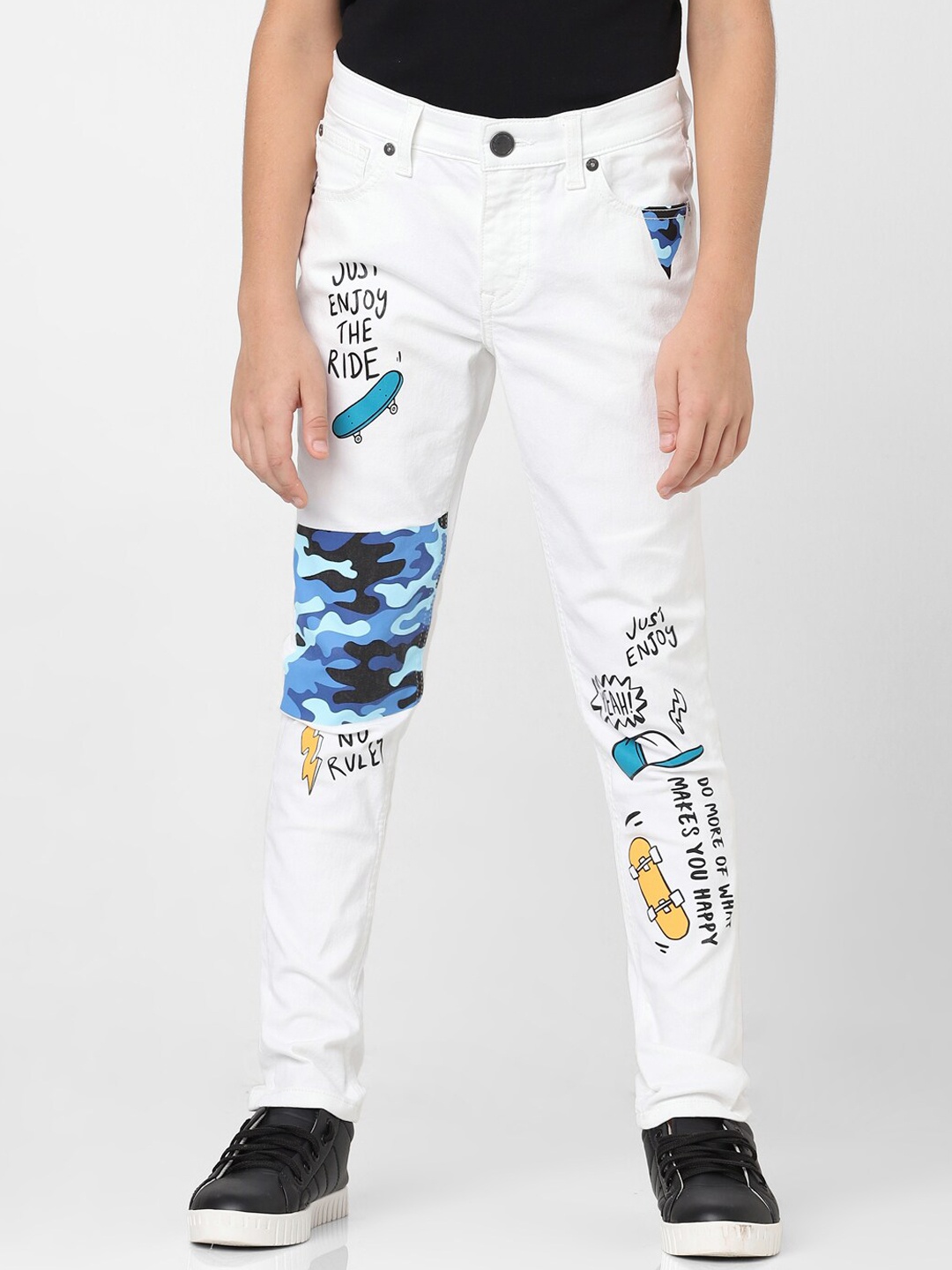 

Jack & Jones Junior Boys Slim Fit Printed Jeans, White