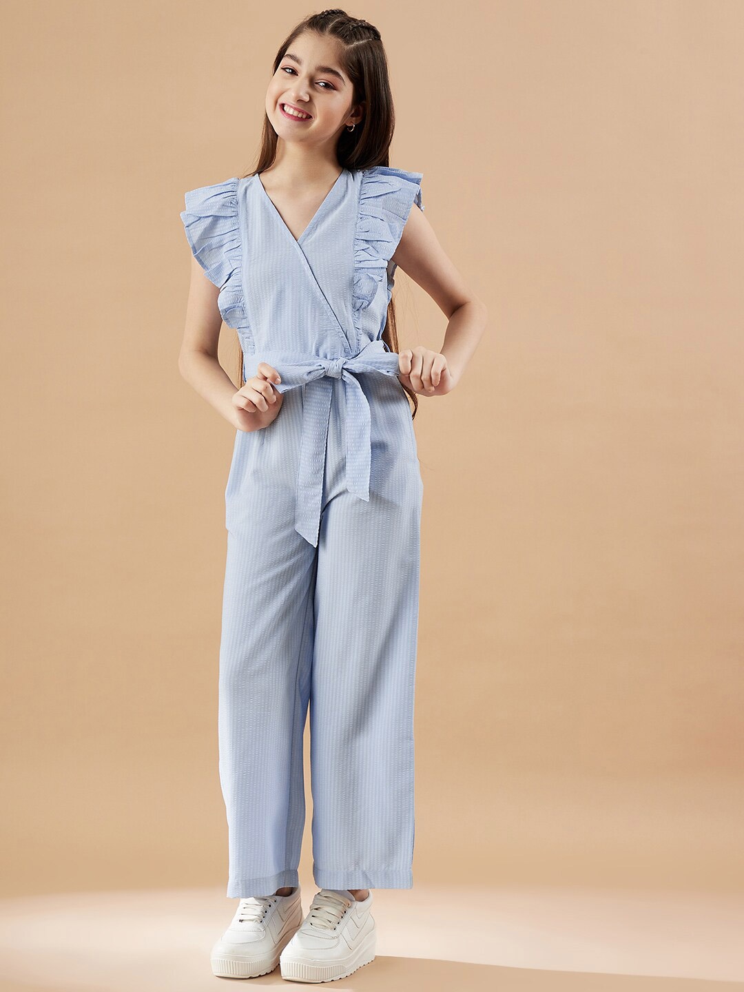 

Cherry & Jerry Girls Self Design Waist Tie-Ups Basic Jumpsuit, Blue