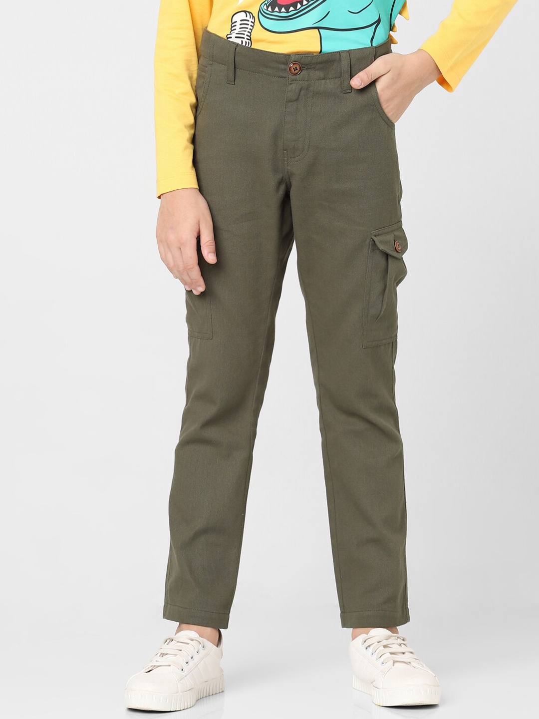 

Jack & Jones Junior Boys Mid-Rise Cotton Cargo Trousers, Green